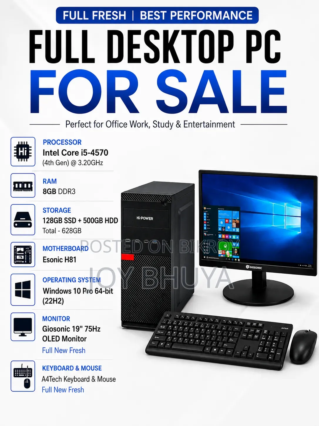 Desktop Computer 8GB Intel Core I5 HDD+SSD 640GB