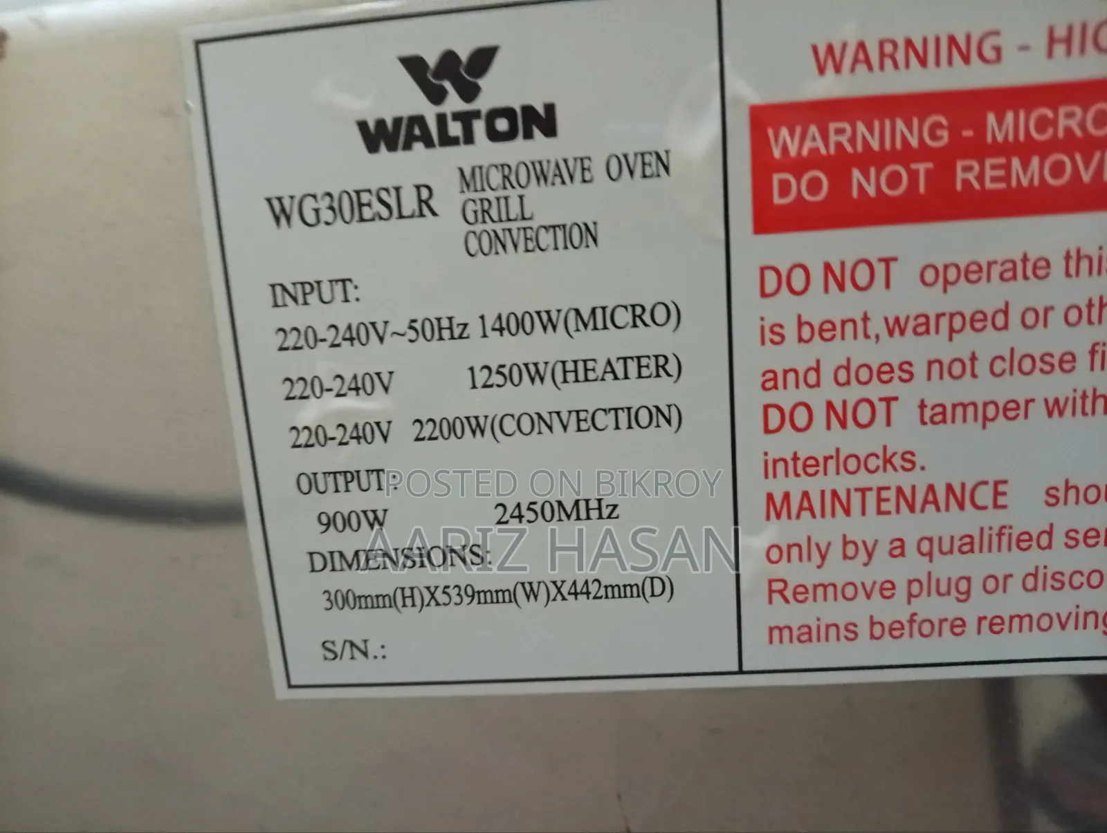 Walton 30L Multi-Function Microwave, Grill Convection Oven WG30ESLR