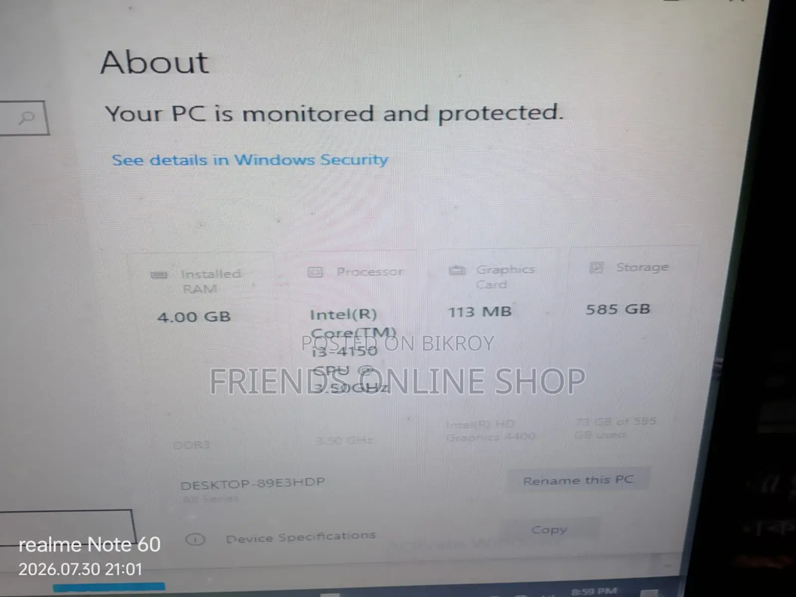 Desktop Computer Dell 4GB Intel Core i3 HDD 500GB