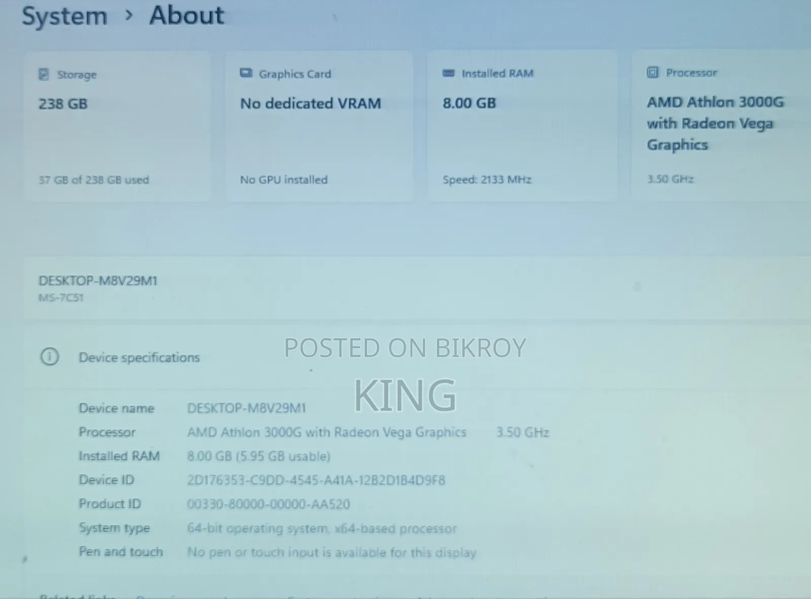 Desktop Computer 8GB AMD Ryzen 3 SSD 256GB