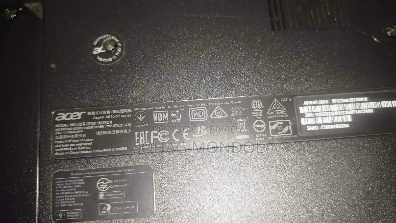 Laptop Acer Aspire A515 51 12GB Intel Core I3 SSD 128GB