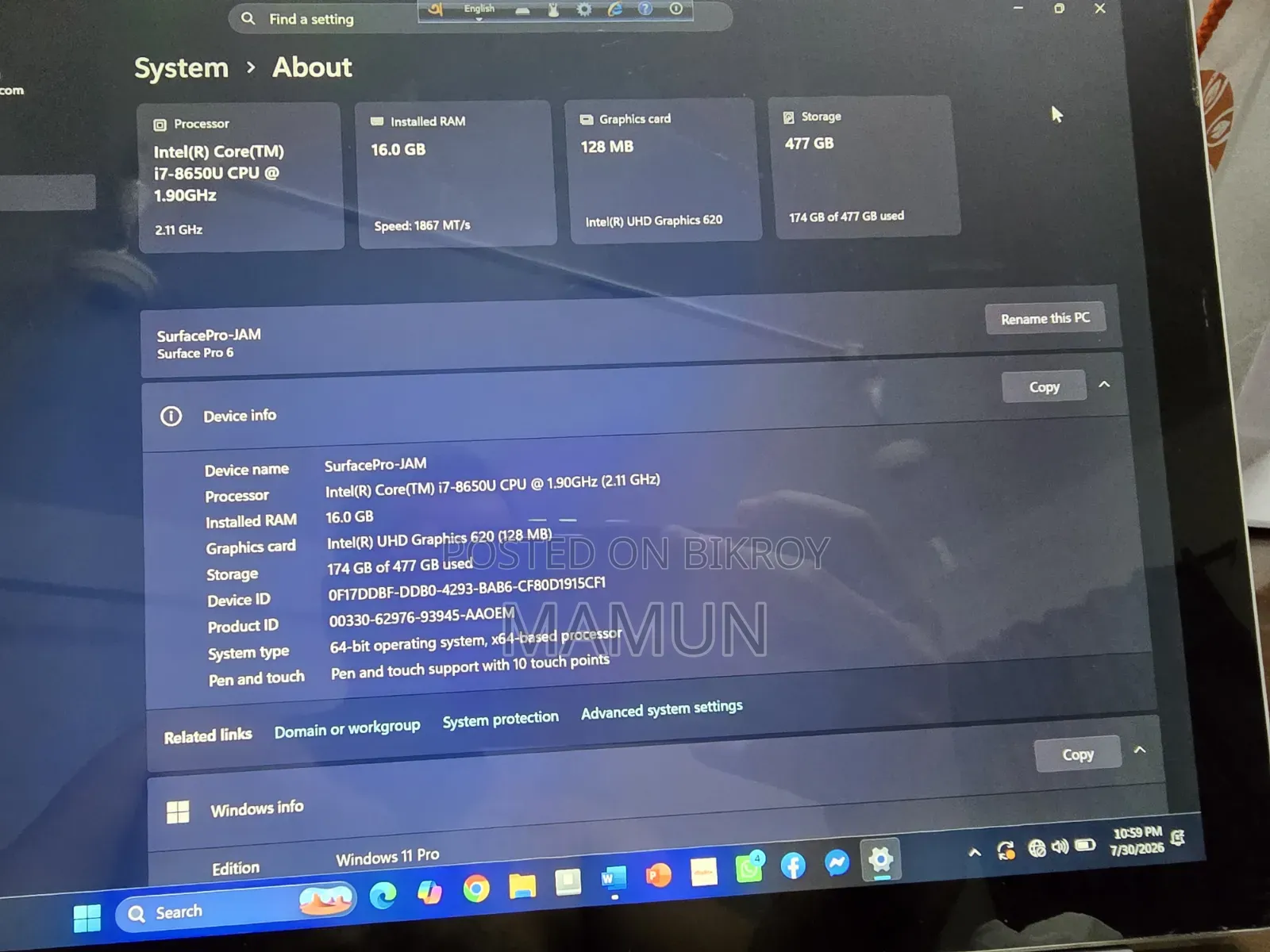 Laptop Microsoft Surface Pro 6 16GB Intel Core i7 SSD 512GB