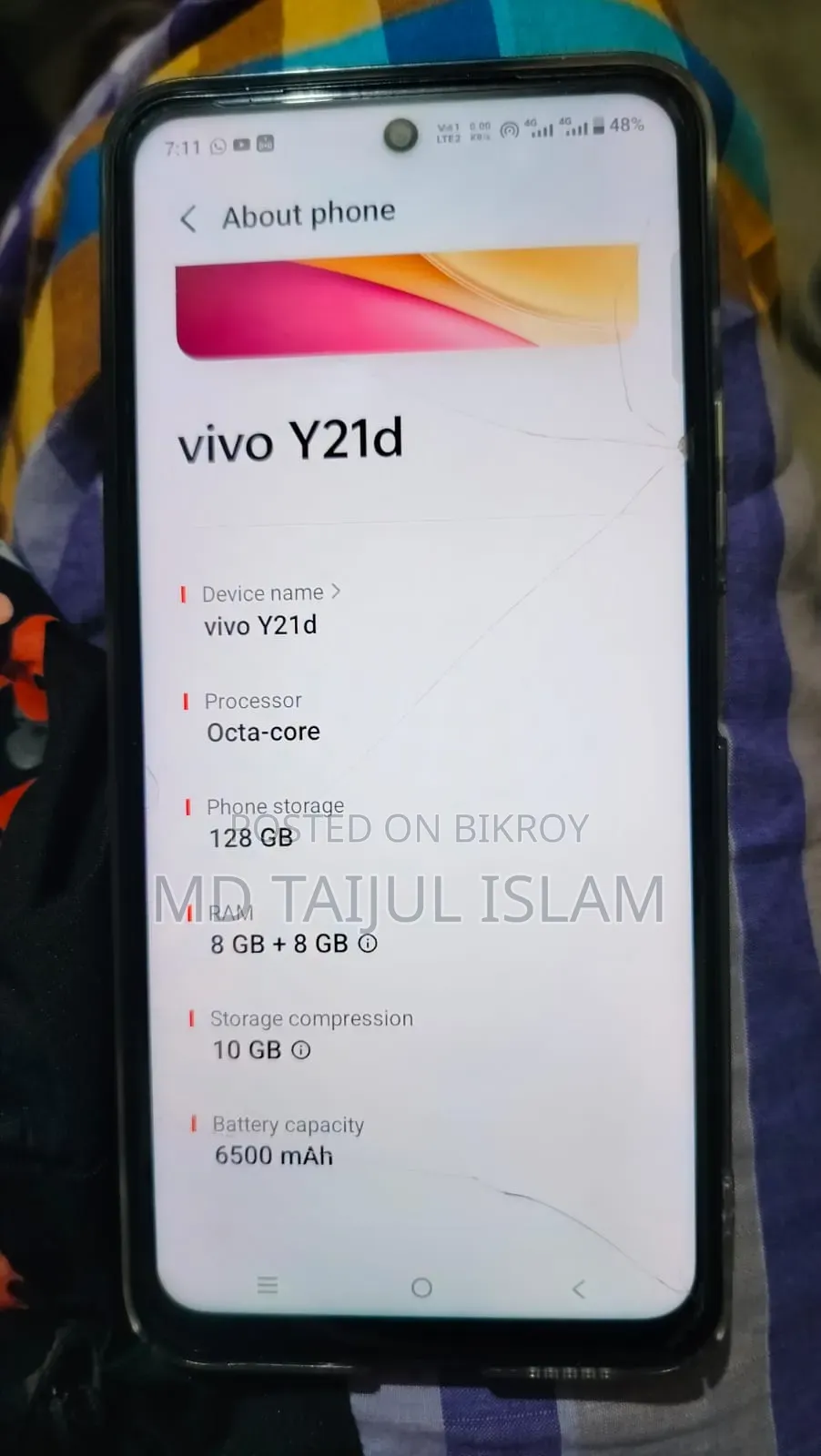 ভীভো ওয়াই২১ডি ১২৮ জিবি কালো