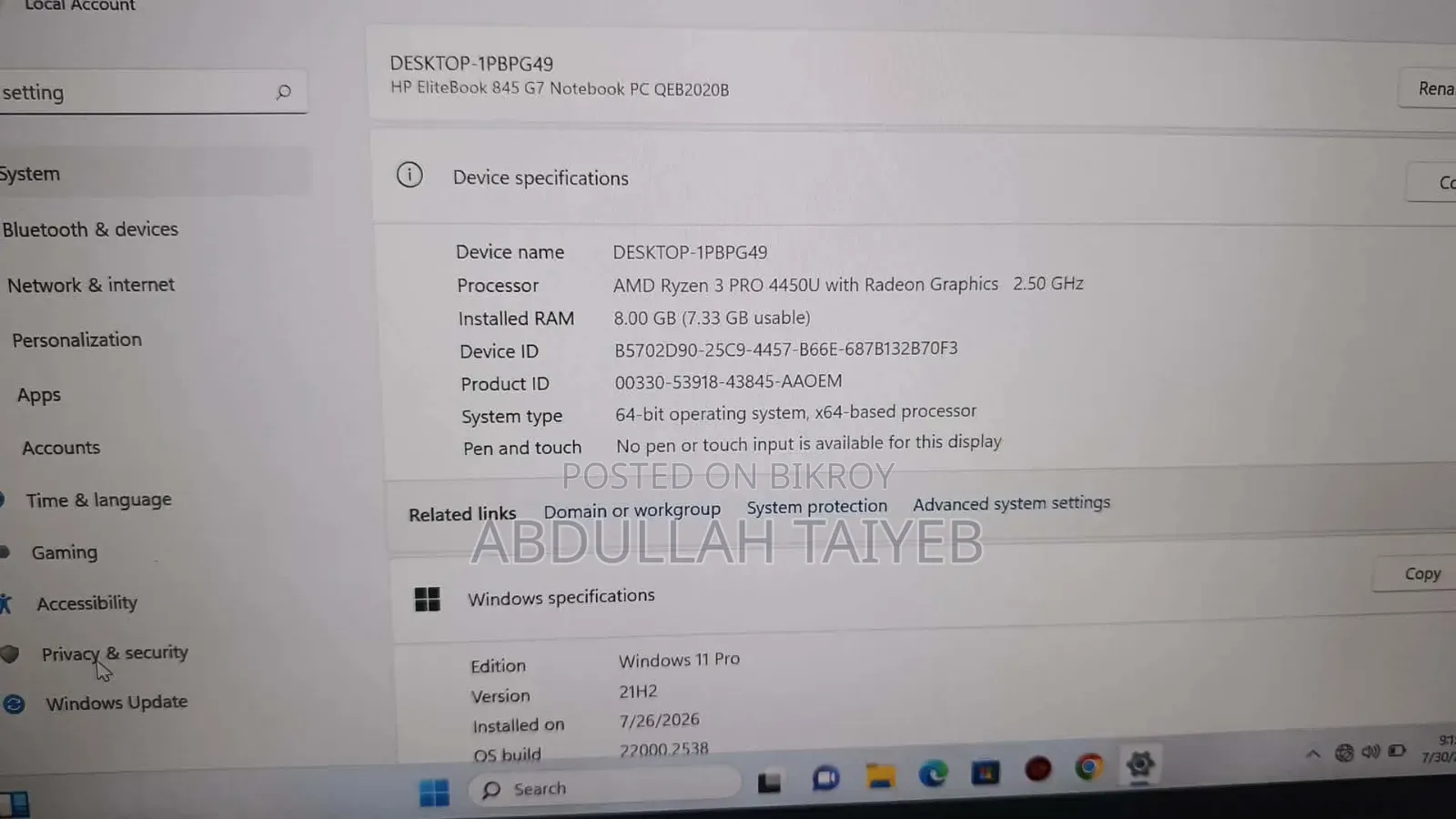 Laptop HP Elitebook 845 G7 8gb Amd Ryzen 5 SSD 256gb
