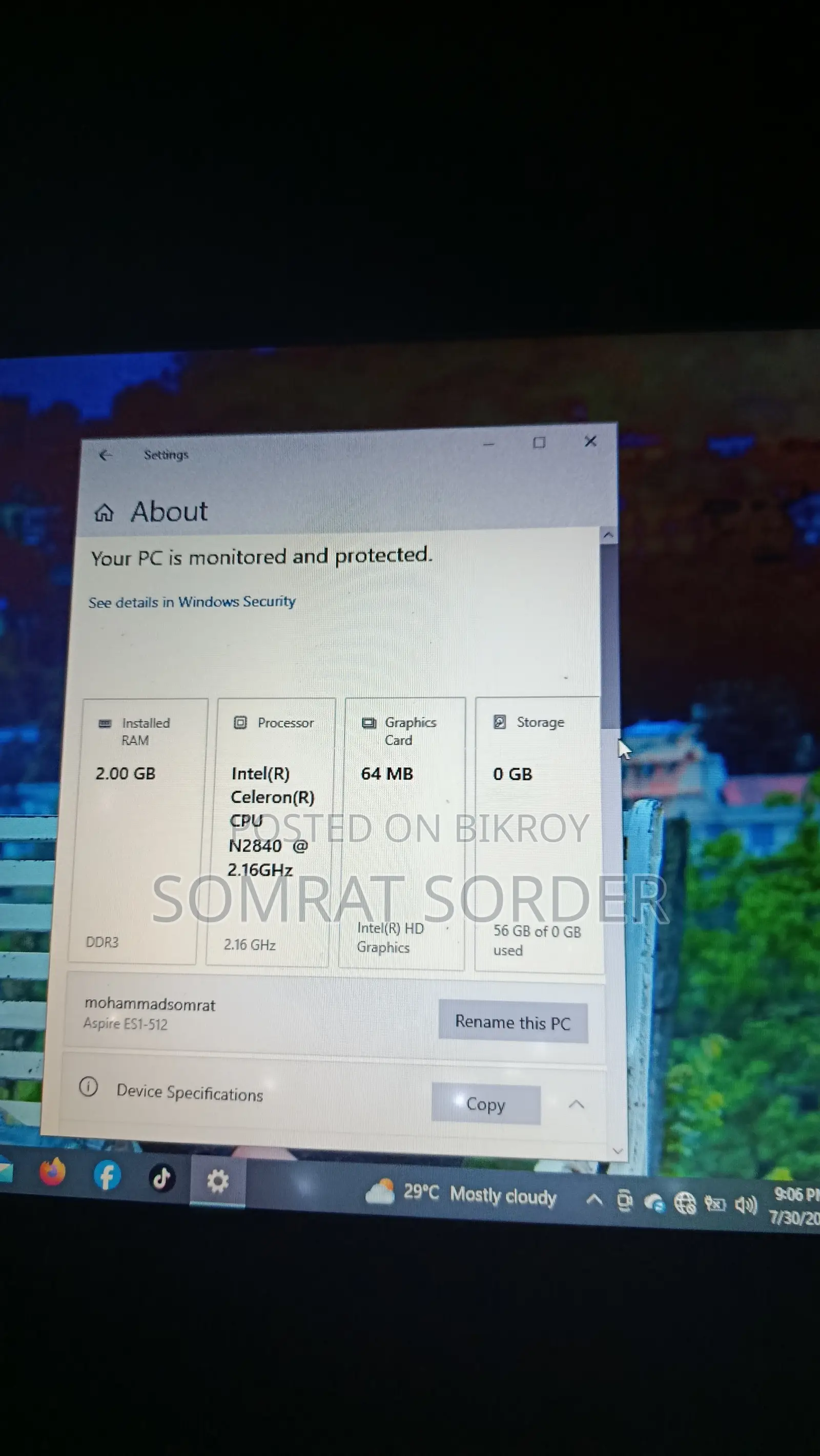 Laptop Acer Aspire ES1-512 4GB Intel Core i3 SSD 128GB