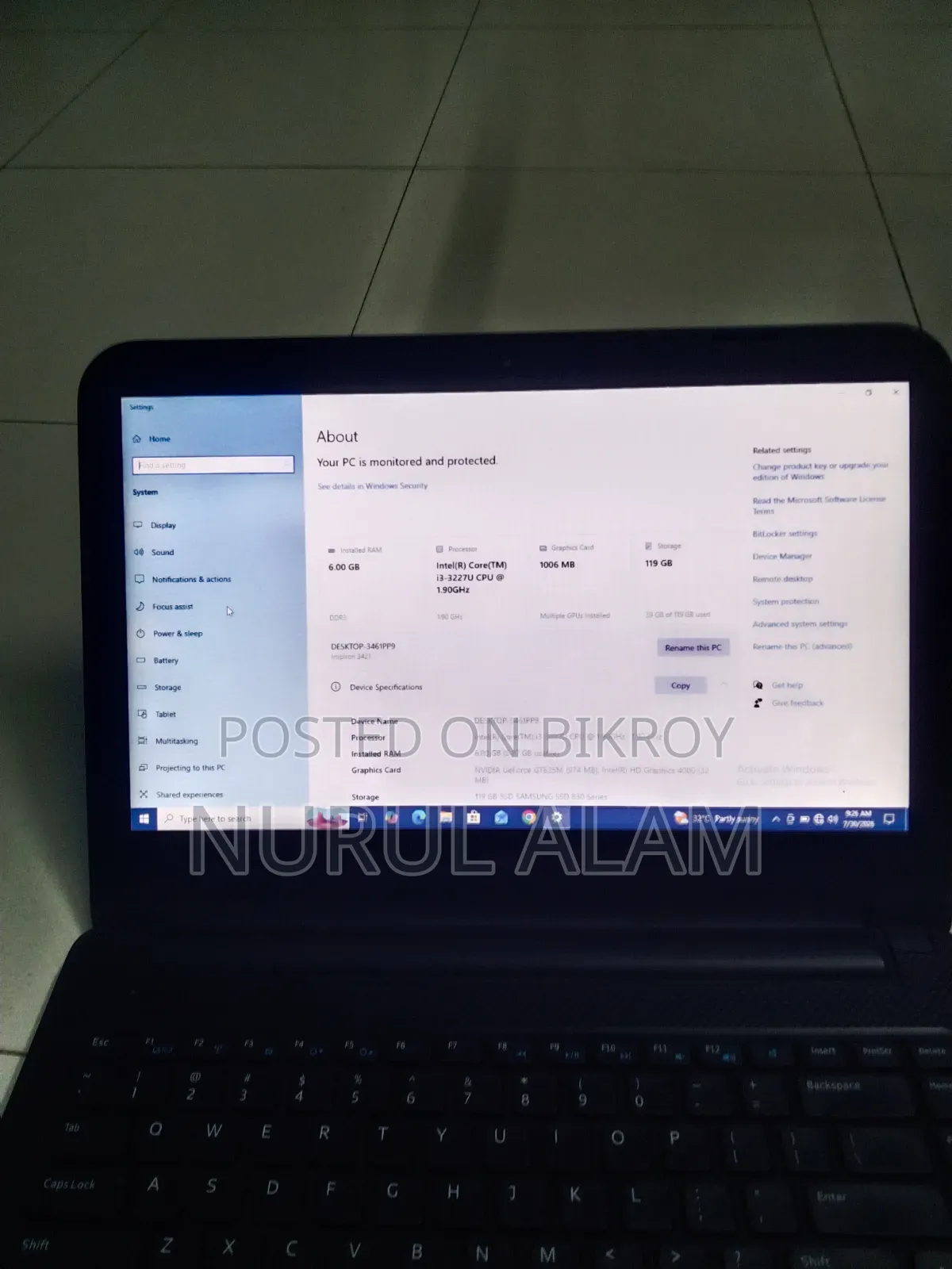 ল্যাপটপ ডেল ইন্সপায়রন ১৪ ৩৪২১ ৬জিবি ইন্টেল কোর আই৩ এসএসডি ১২৮জিবি