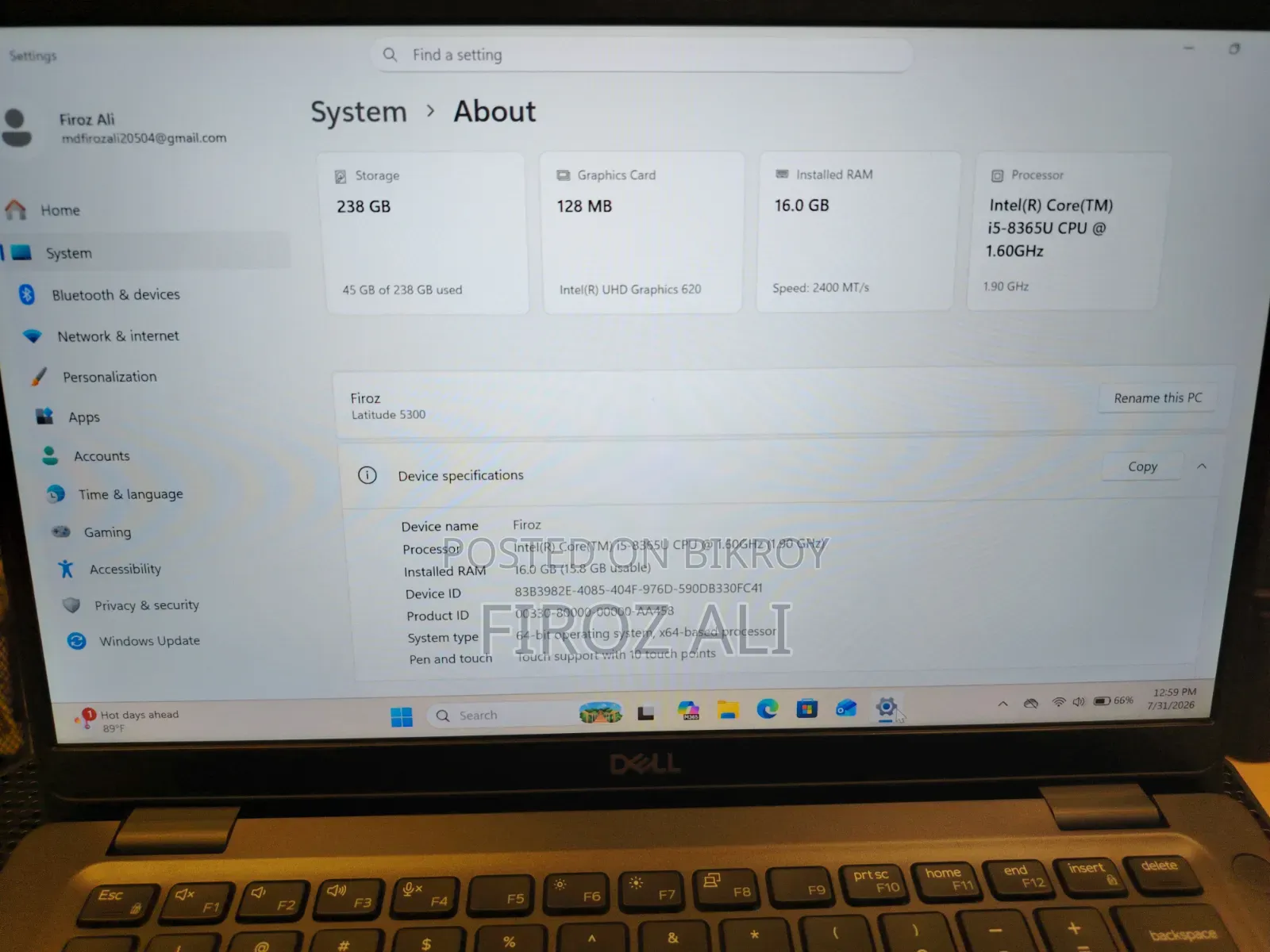 Laptop Dell Latitude 5300 16GB Intel Core I5 SSD 256GB