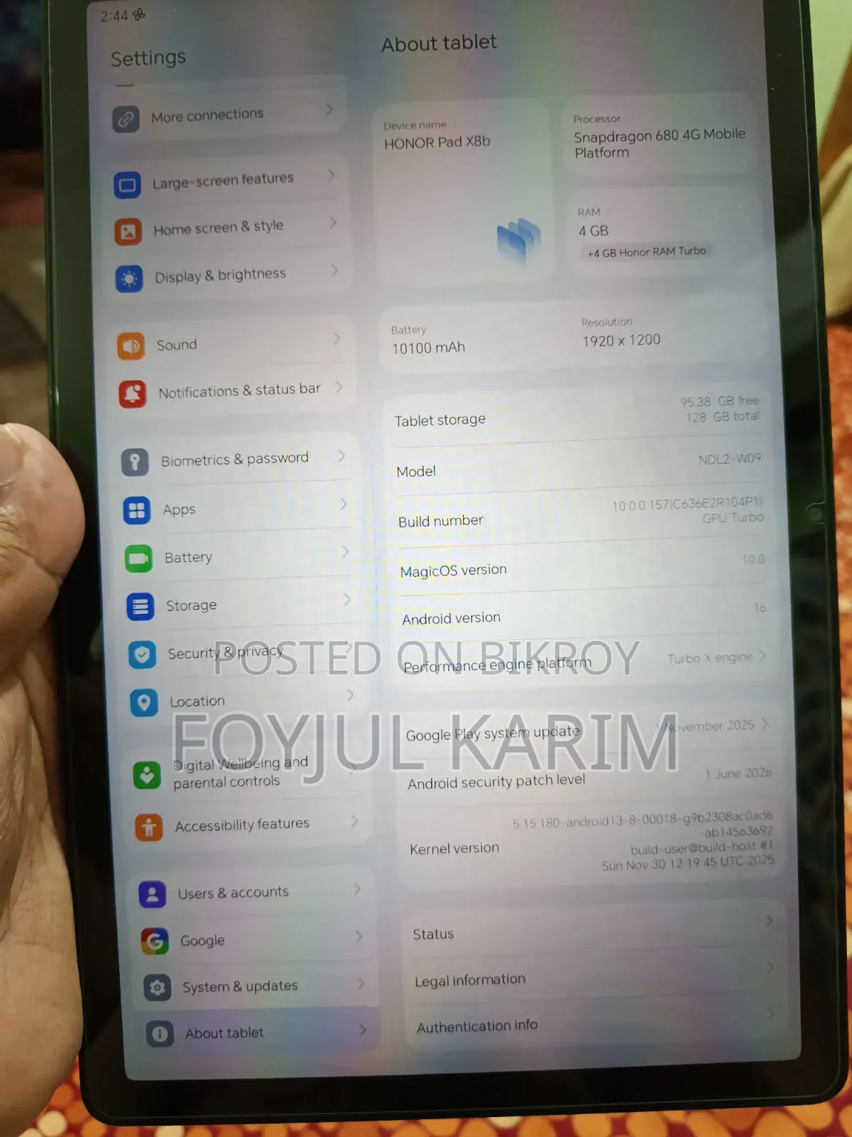 অনার প্যাড এক্স৮ ১২৮ জিবি ধূসর