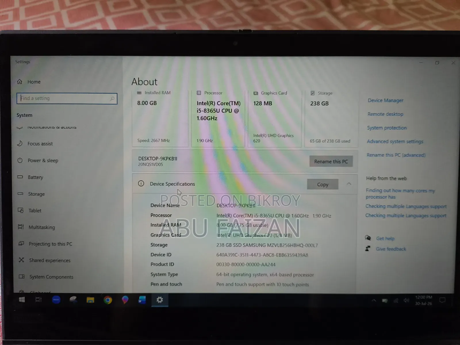 Laptop Lenovo ThinkPad X390 Yoga 8GB Intel Core I5 SSD 256GB