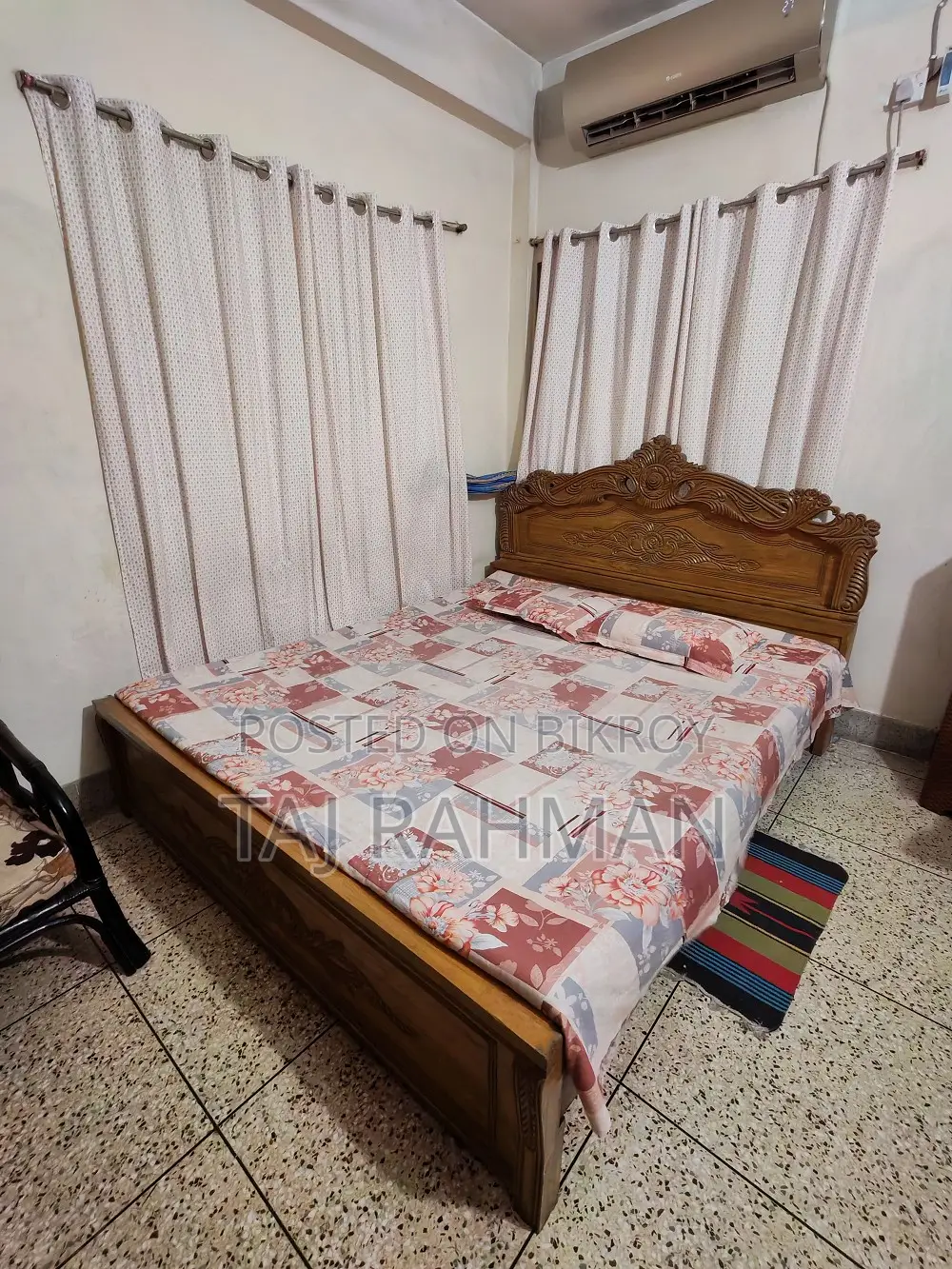 Segun Wood King Size Bed + Mattress + Toshok for Sale (Used)