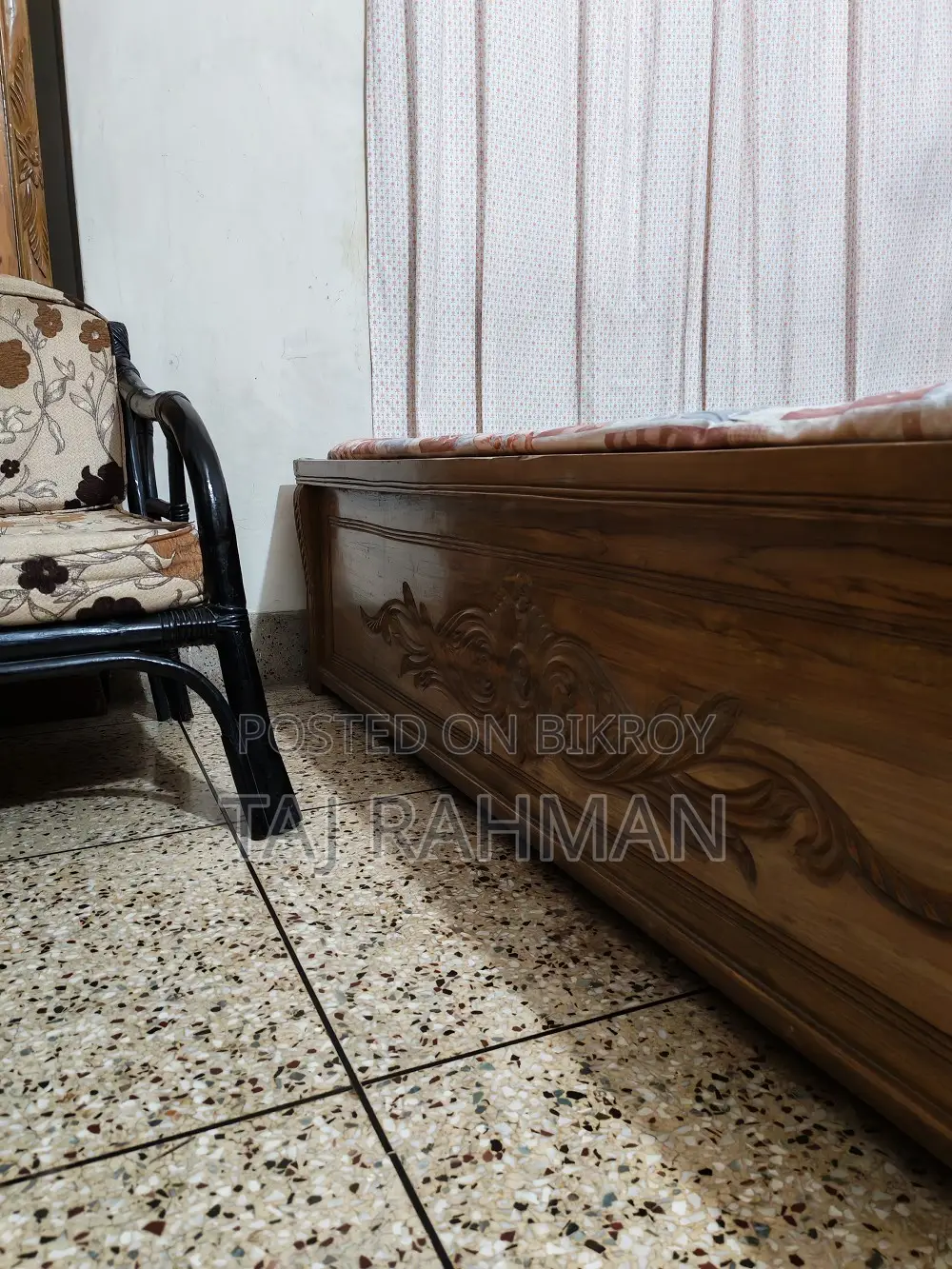 Segun Wood King Size Bed + Mattress + Toshok for Sale (Used)