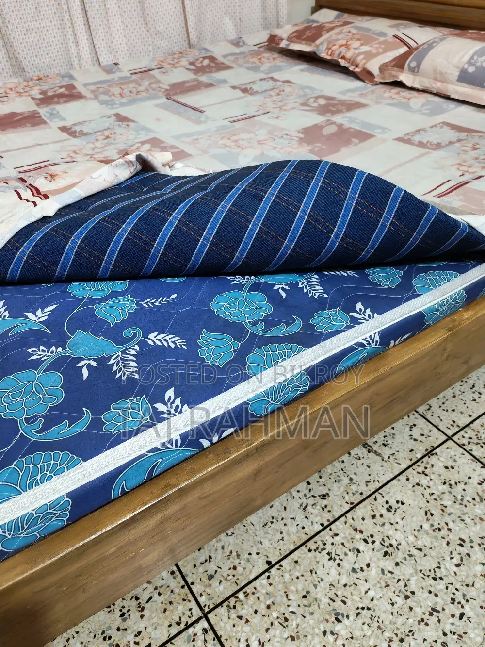 Segun Wood King Size Bed + Mattress + Toshok for Sale (Used)