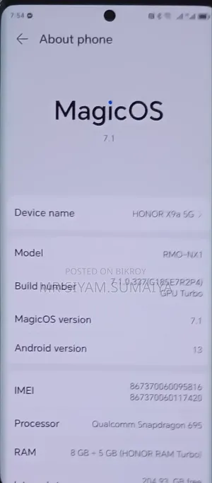 অনার এক্স৯এ ৫জি ২৫৬ জিবি ব্ল্যাক