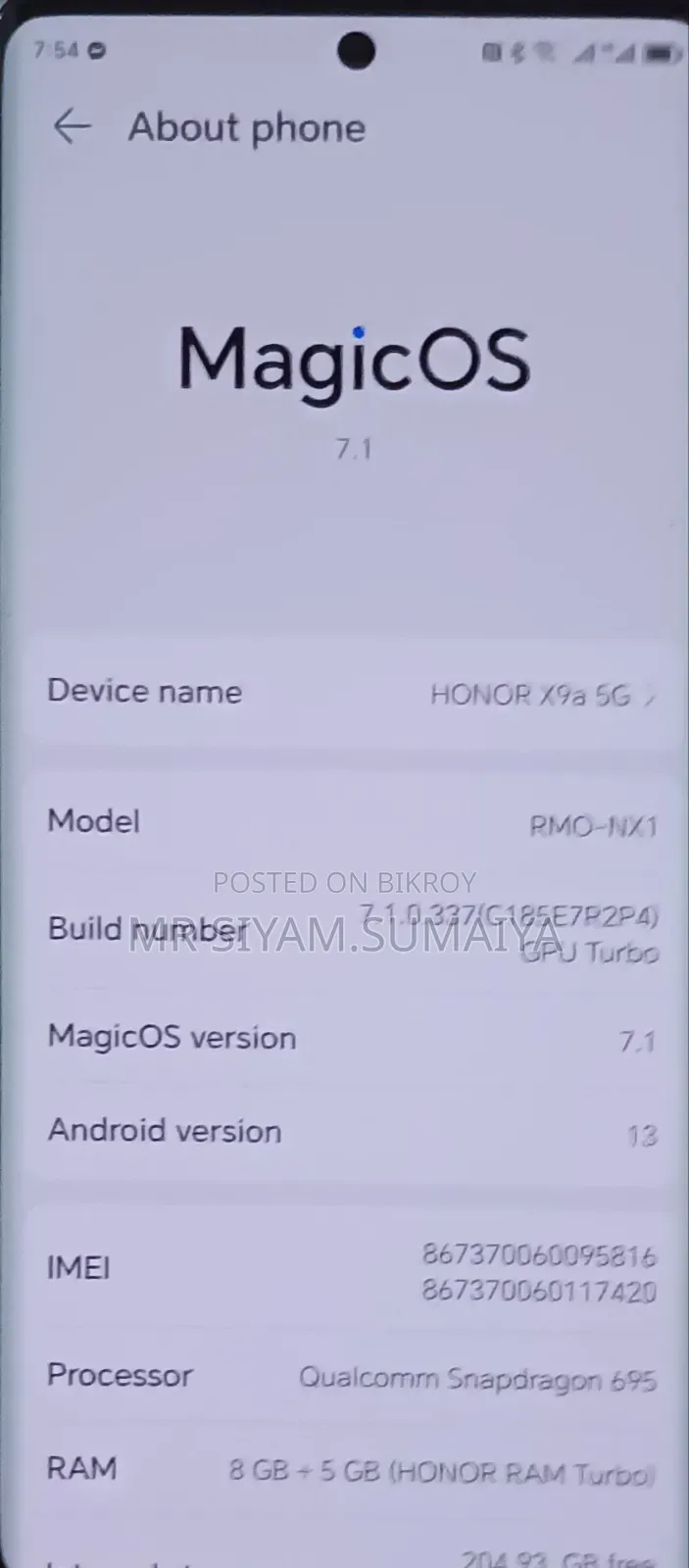 অনার এক্স৯এ ৫জি ২৫৬ জিবি ব্ল্যাক