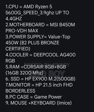 Desktop Computer MSI 16GB AMD Ryzen 5 SSD 500GB