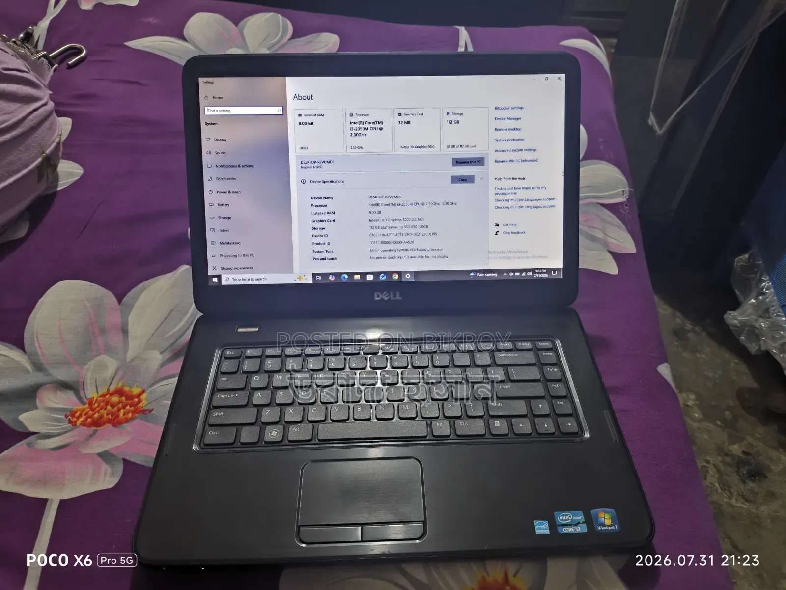 Laptop Dell 8GB Intel Core I3 SSD 128GB