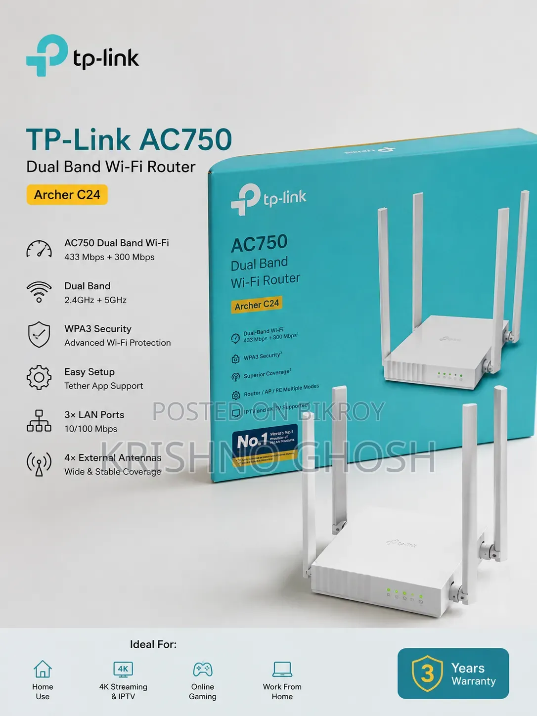 TP-Link Archer C24 AC750 Dual Band Wi‐Fi Router