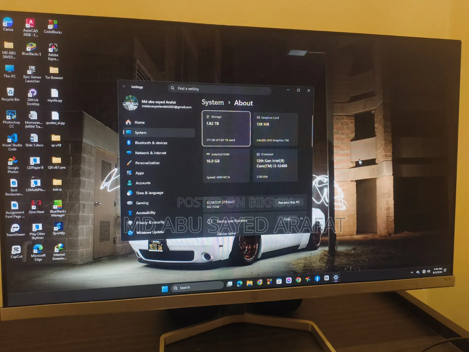 Desktop Computer MSI model 16GB Intel Core i5 HDD+SSD 2T
