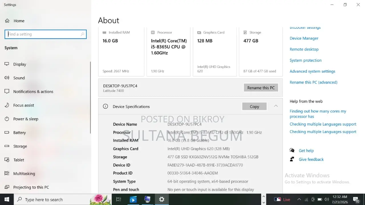 Laptop Dell Latitude 7400 16GB Intel Core i5 SSD 512GB