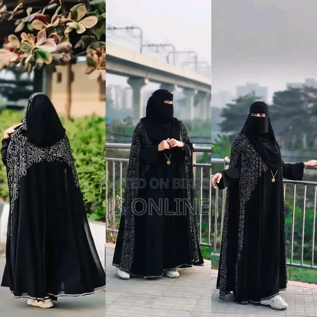 Premium Bijli Stone Burqa Set | Full Dubai Cherry | Free Size