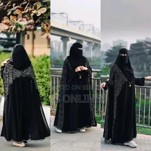 Premium Bijli Stone Burqa Set | Full Dubai Cherry | Free Size