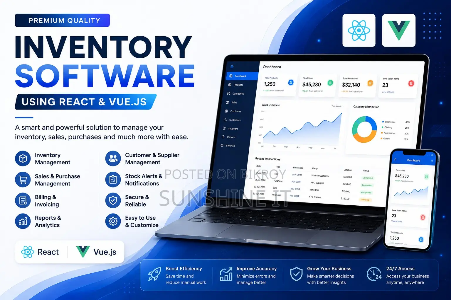 Premium Quality Inventory Software Using React Vue.js