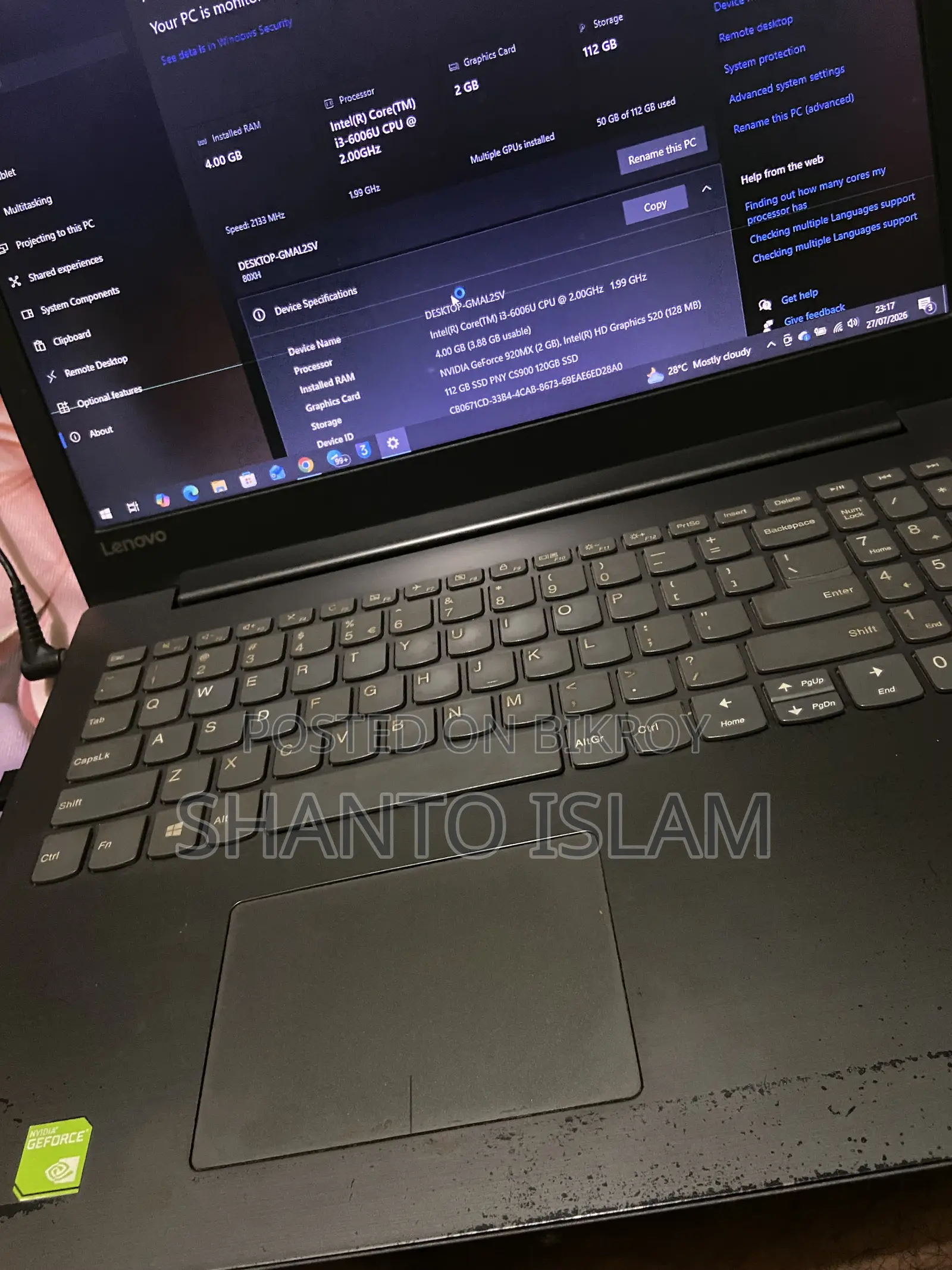 Laptop Lenovo IdeaPad 320S 4GB Intel Core I3 SSD 128GB
