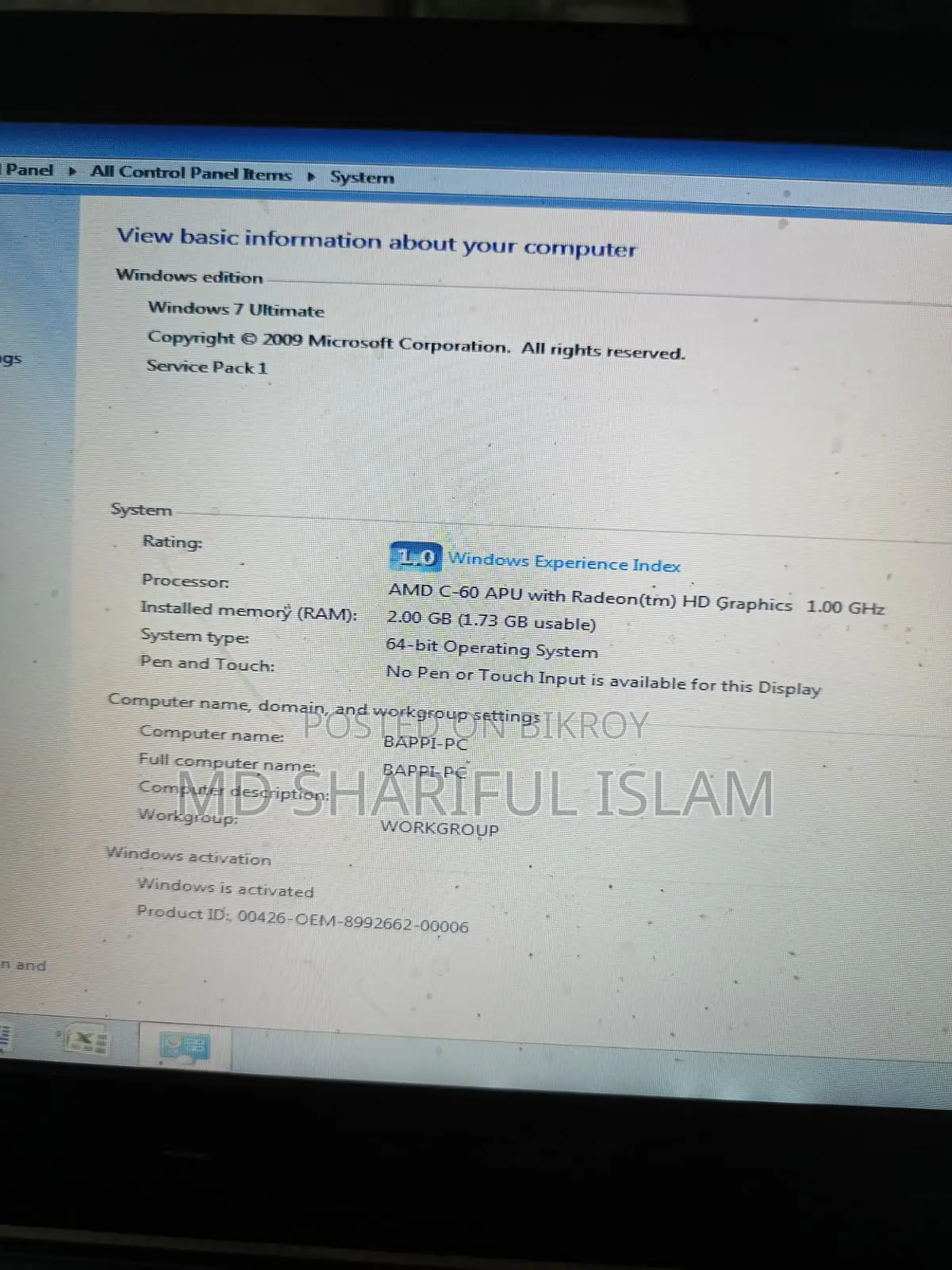 Laptop Acer Aspire 1 2GB AMD HDD 350GB