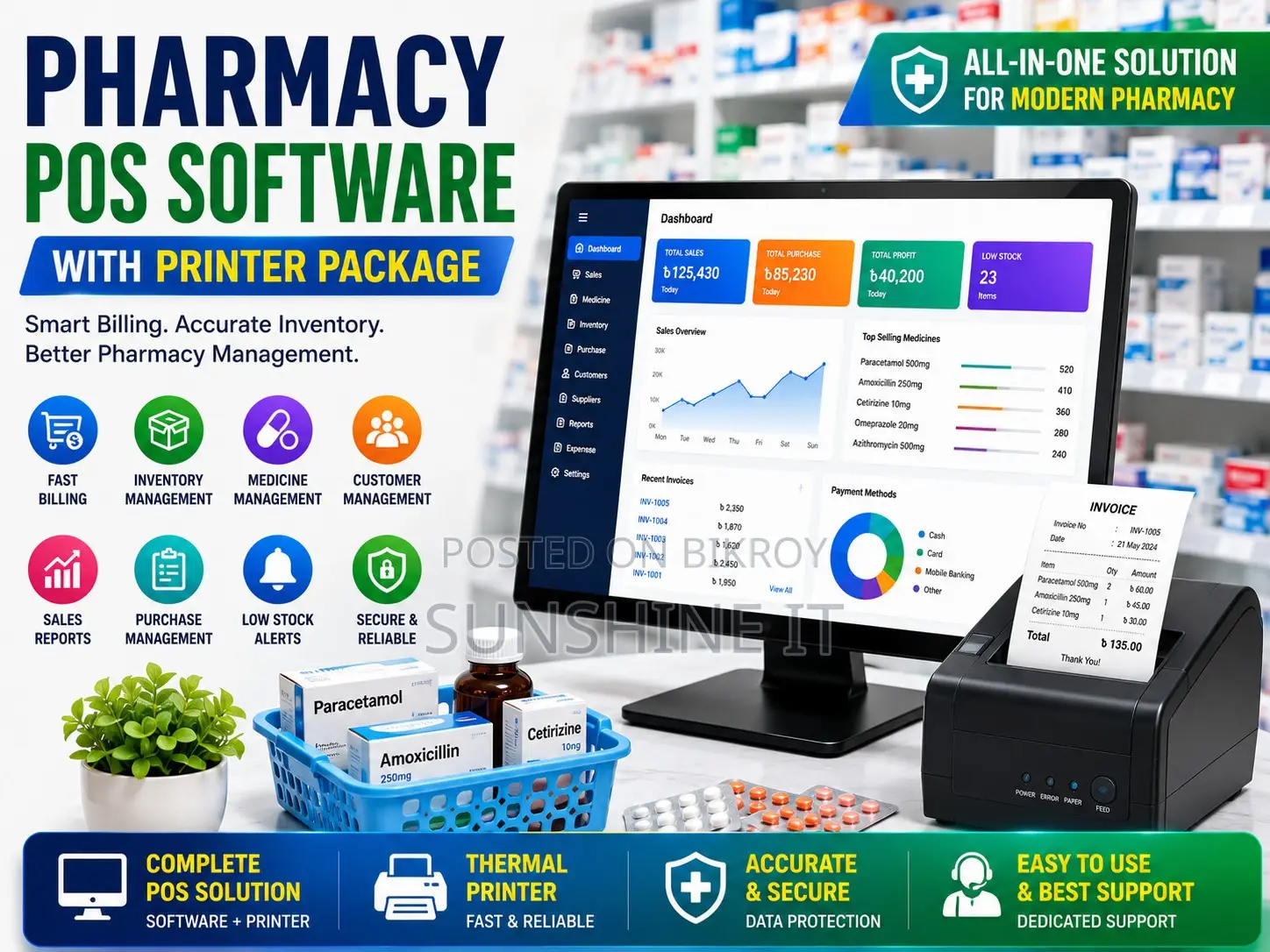 Pharmacy POS Software With Printer Package