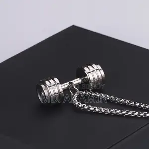 Gym Dumbbell Pendant Necklace Sports Barbell Pendant Fashion Necklace