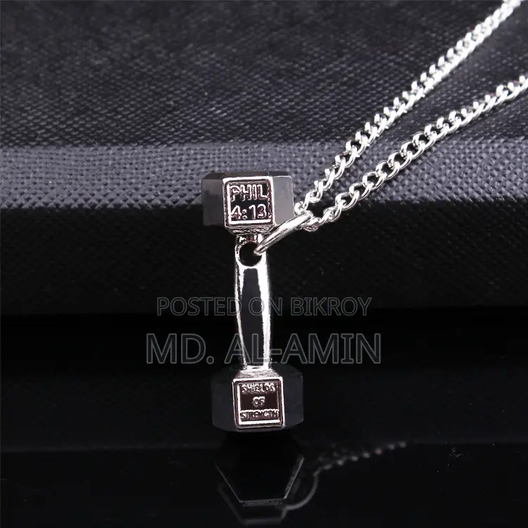 Gym Dumbbell Pendant Necklace Sports Barbell Pendant Fashion Necklace
