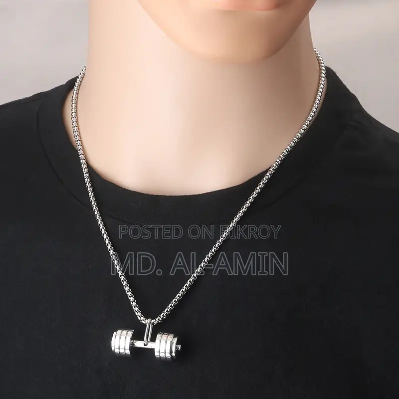 Gym Dumbbell Pendant Necklace Sports Barbell Pendant Fashion Necklace