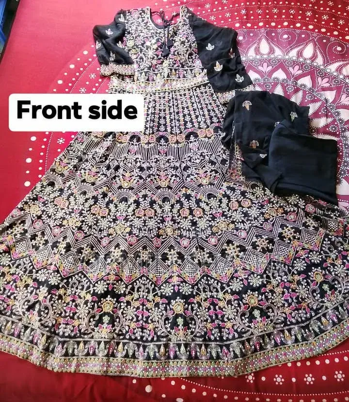 Elegant Black Heavy Embroidered Party Wear Gown (Like New)
