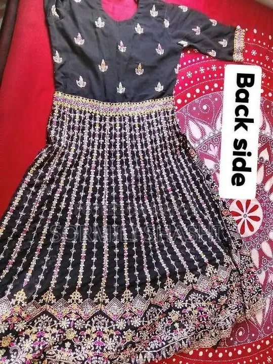 Elegant Black Heavy Embroidered Party Wear Gown (Like New)