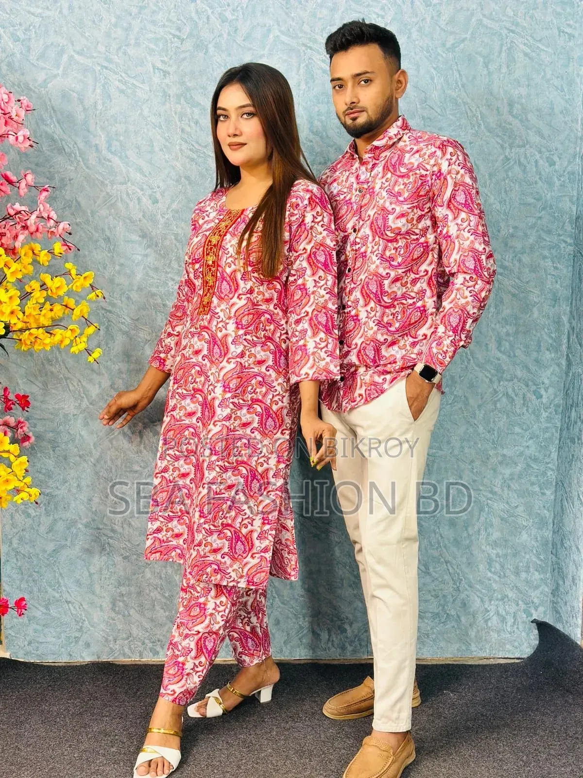 কাপল ম্যাচিং শার্ট + 2 পিস সেট - 3 কালার