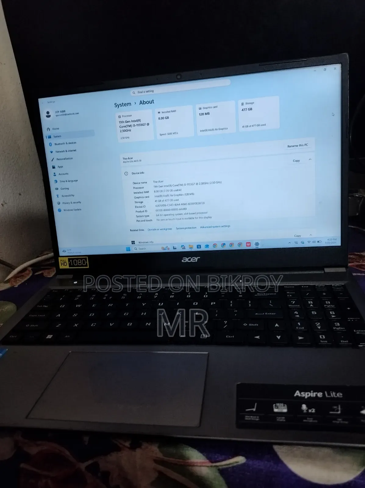 ল্যাপটপ Acer Aspire Lite 15 8GB Intel Core i5 SSD 512GB
