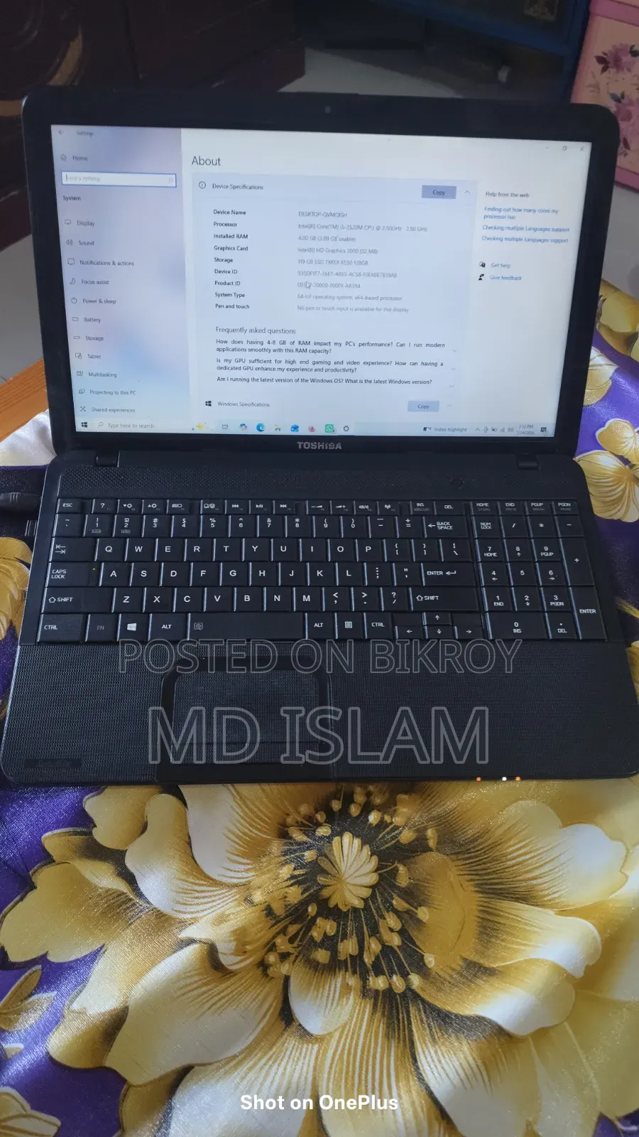Laptop Toshiba M840 4GB Intel Core I5 SSD 256GB