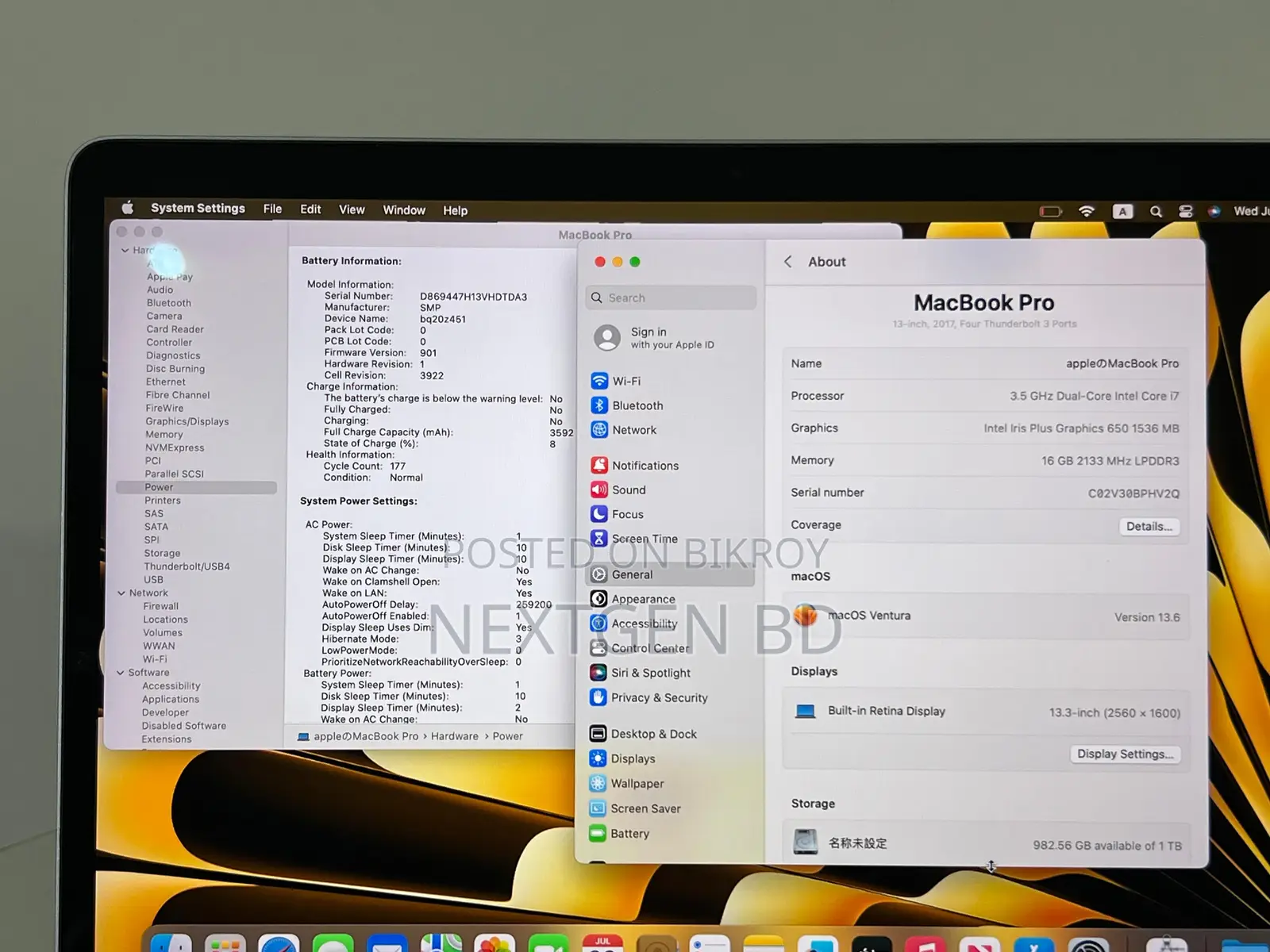 Laptop Apple MacBook Pro 2017 16GB Intel Core I7 SSD 1000GB