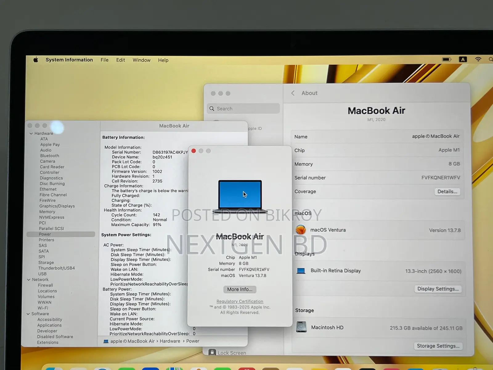 Laptop Apple MacBook Air 2020 M1 8GB Apple M1 SSD 256GB