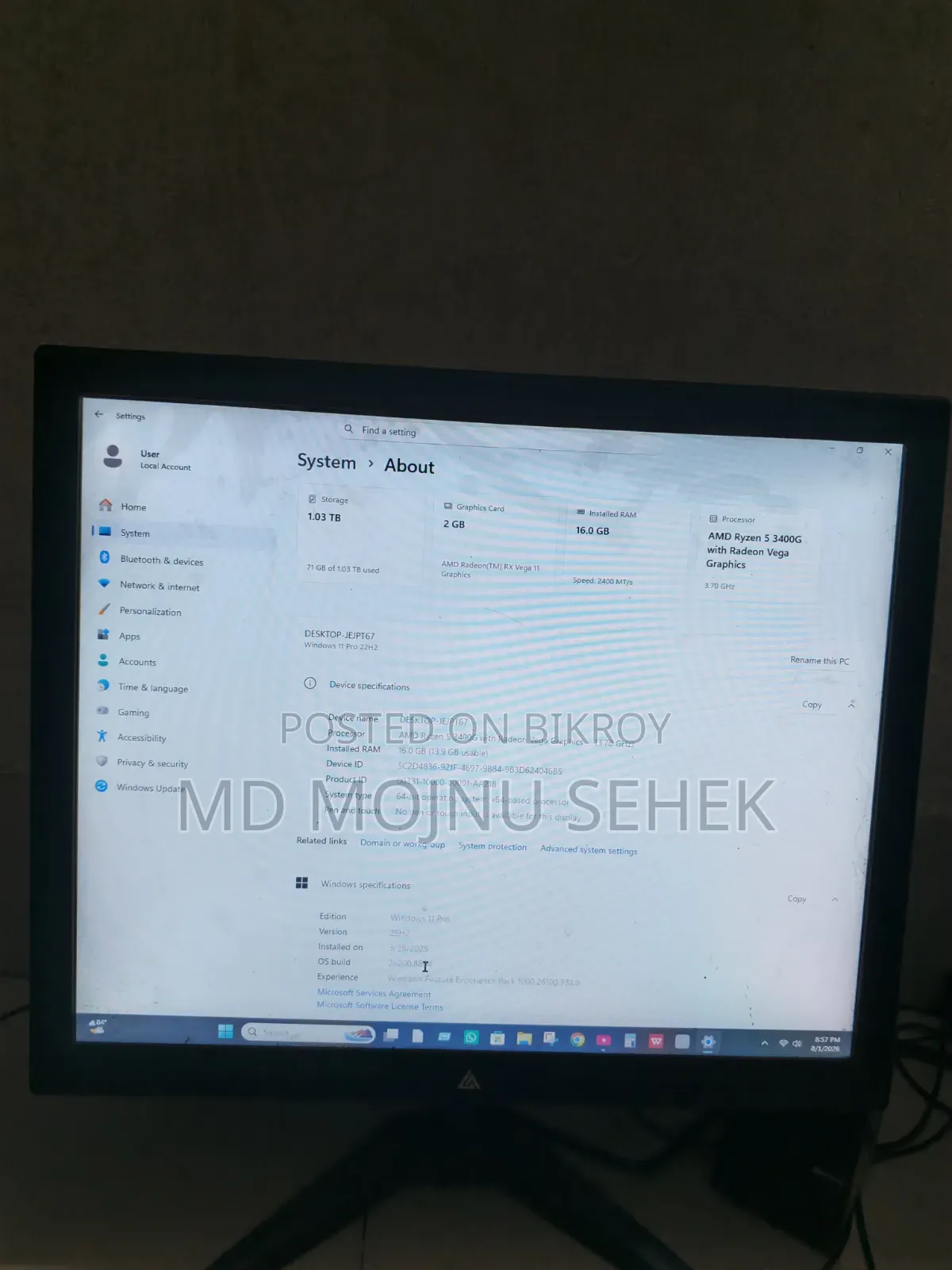 Desktop Computer 16GB AMD Ryzen 5 SSD 1T