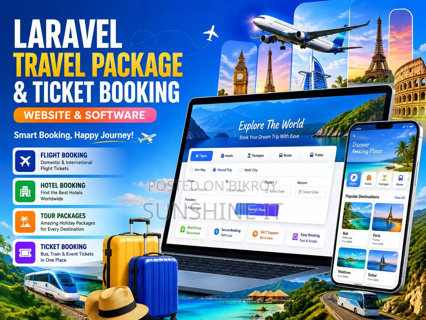 Laravel Travel Package Ticket Booking Website Software