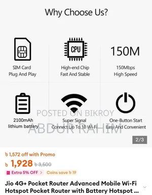 Jio 4G Pocket Router. LCD Display