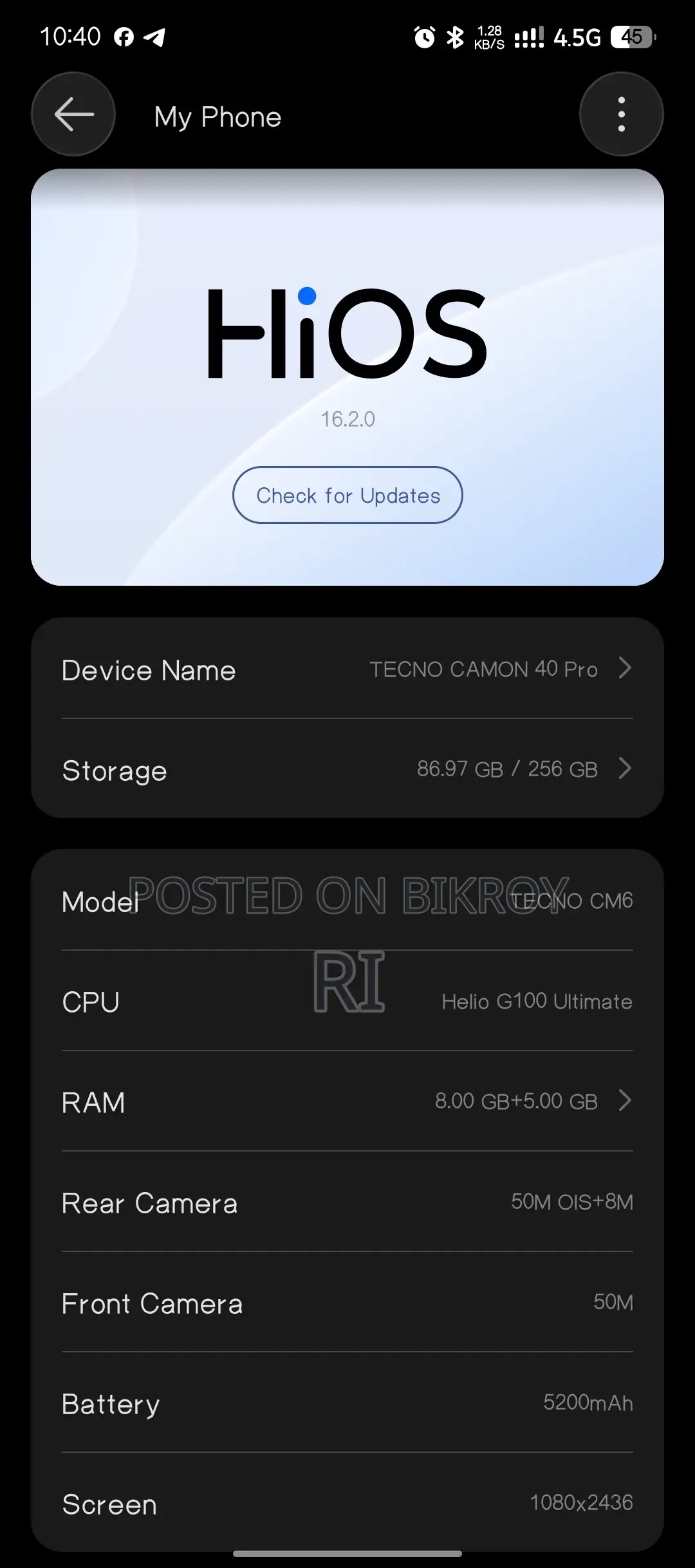 Tecno Camon 40 Pro 4G 256 GB Gray