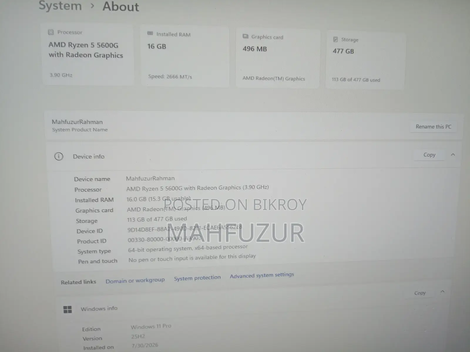 Desktop Computer Asus 16GB AMD Ryzen 5 SSD 512GB