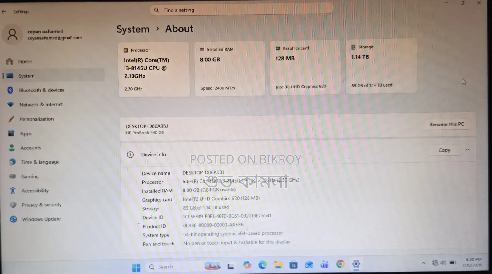 Laptop HP ProBook 440 G6 8GB Intel Core I3 HDD+SSD 1T