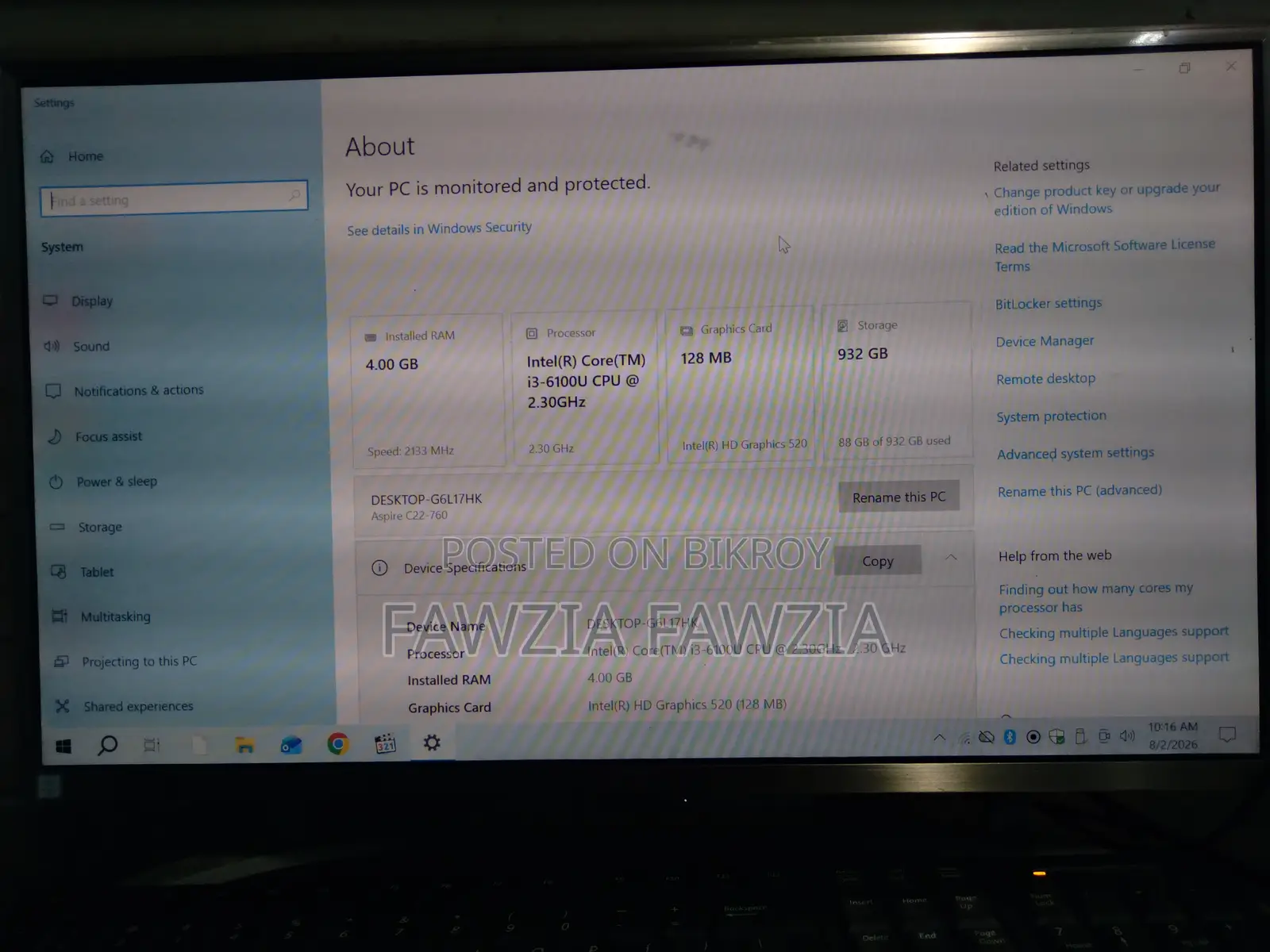 Desktop Computer Acer Aspire C22-760 4GB Intel Core i3 HDD 1TB