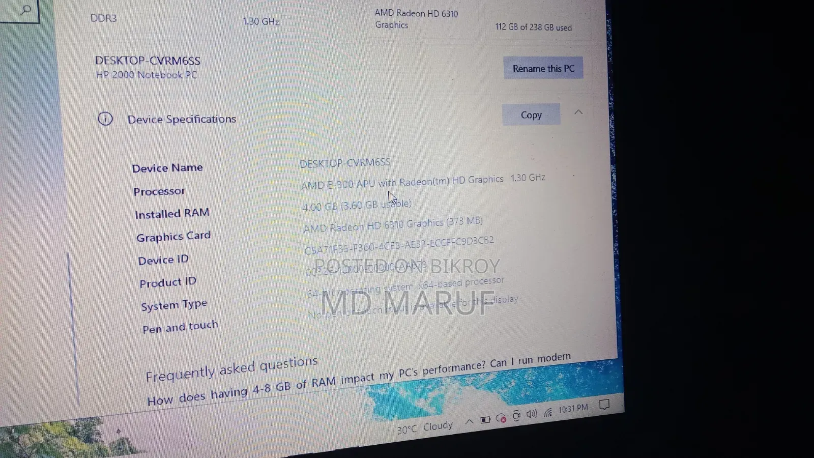 HP Stream Notebook 4GB AMD 256GB HDD Laptop
