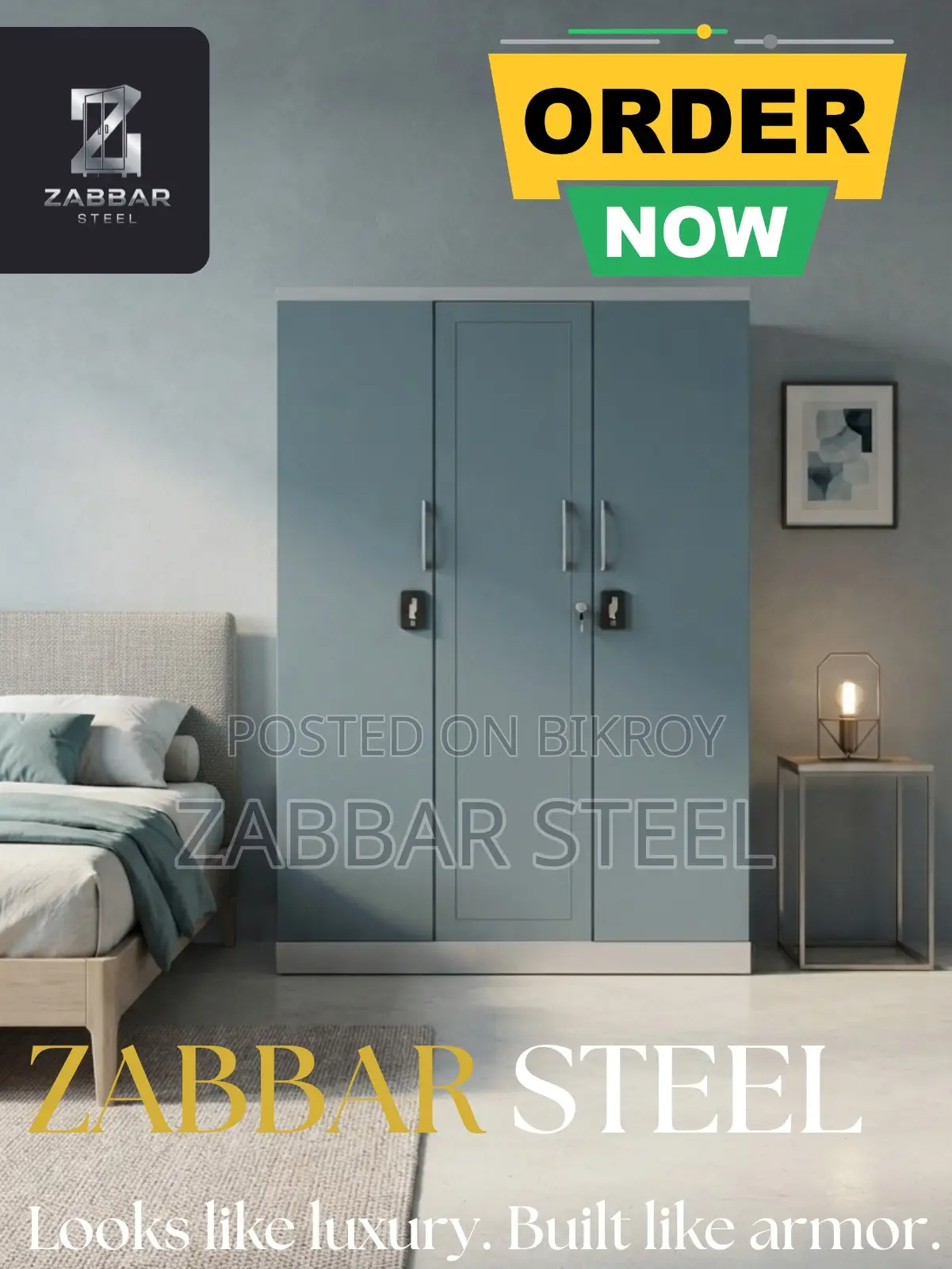 Zabbar Steel Elegant 3-Door Steel Almirah