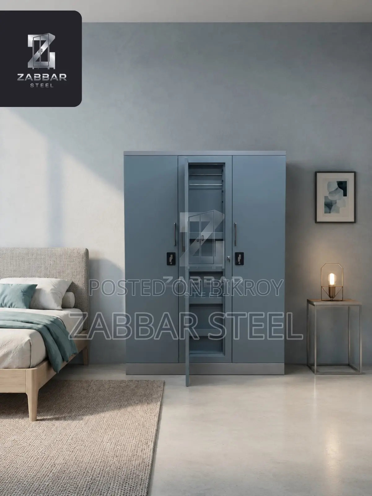 Zabbar Steel Elegant 3-Door Steel Almirah