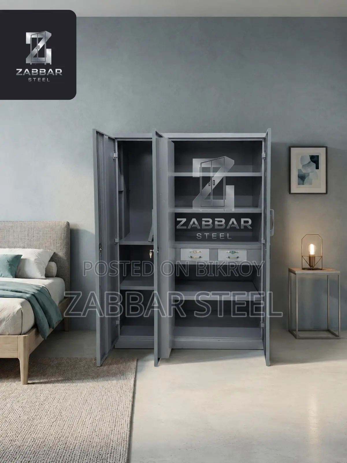 Zabbar Steel Elegant 3-Door Steel Almirah